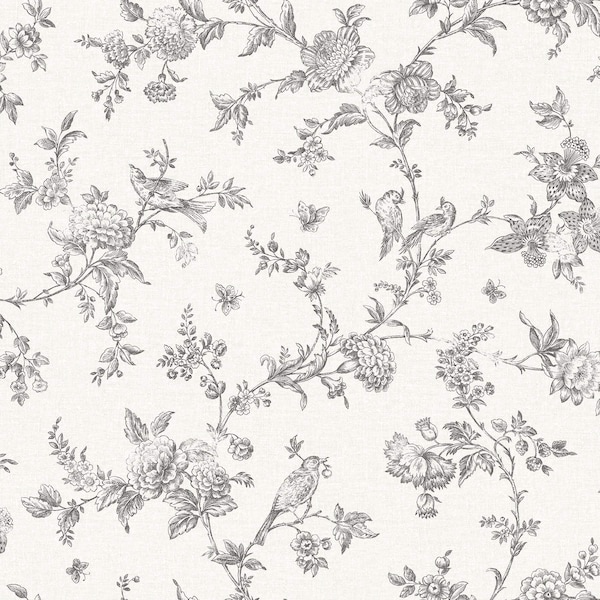 Manhattan Comfort Grenoble Nightingale Charcoal Floral Trail 33 ft L X 205 in W Wallpaper BR4072-70065 - main